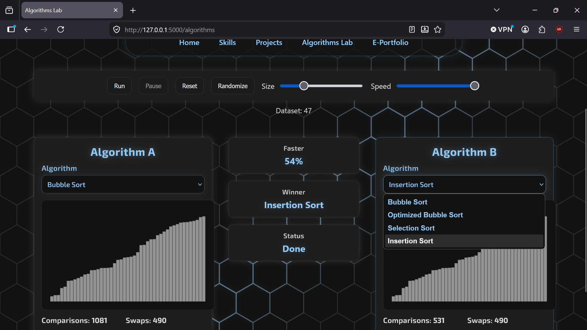 Algorithm visualizer completed comparison screenshot